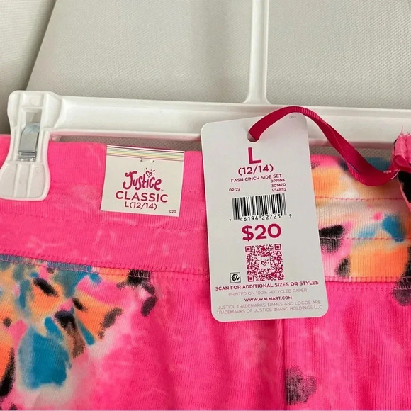 Justice Girls Cinch Side Tank & Short Outfit Set Size Large (12/14) Pink Tie-Dye - Picture 13 of 13